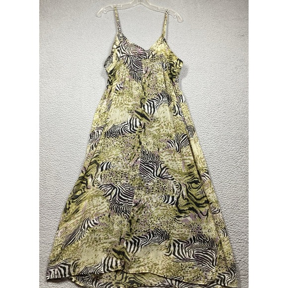 She's Cool Midi Sun Dress Womens Juniors XL Green Zebra Print‎ Babydoll Lined - Picture 9 of 14